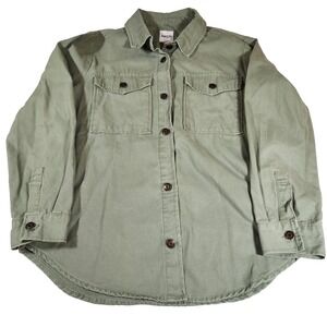 Kensie Jeans Womens Green Denim Shacket With Pockets Button Down M